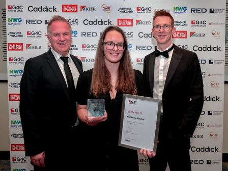 Image of Chris Holmes, Catherine Sinclair, and David Wise in black tie attire