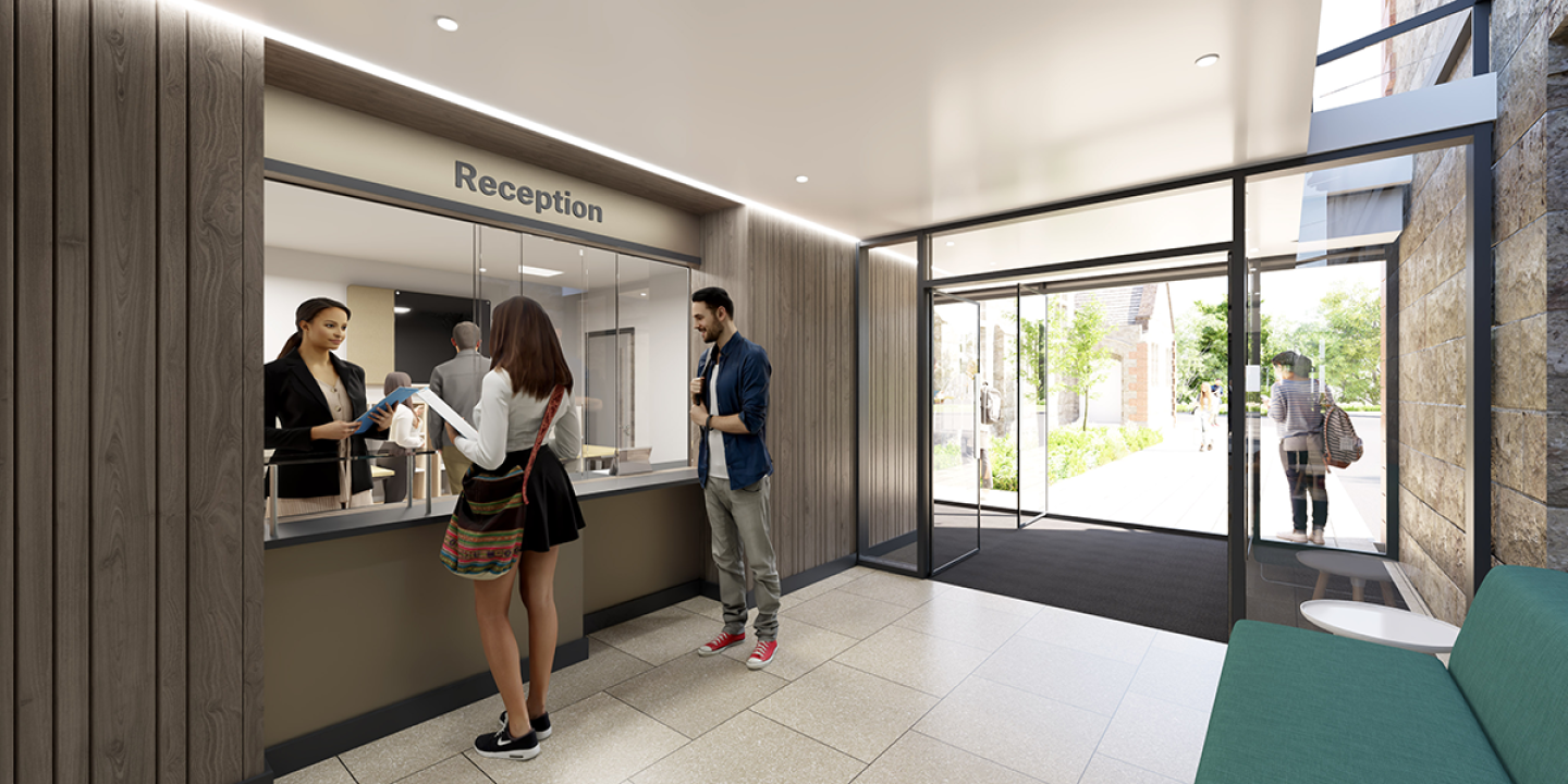 A digital render of the main reception at Appleby Grammar School