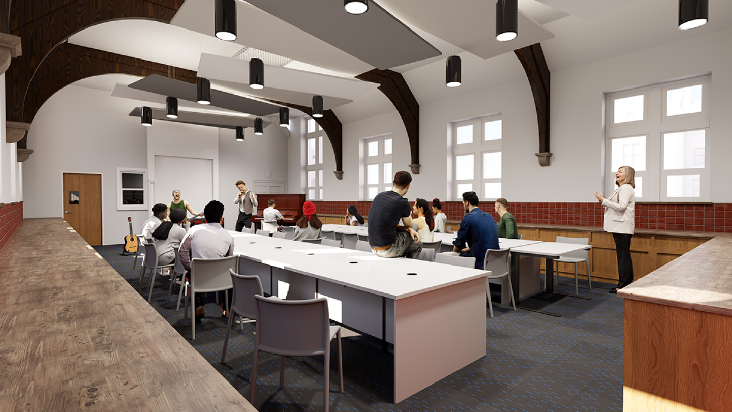 A digital render of the music room at Appleby Grammar School