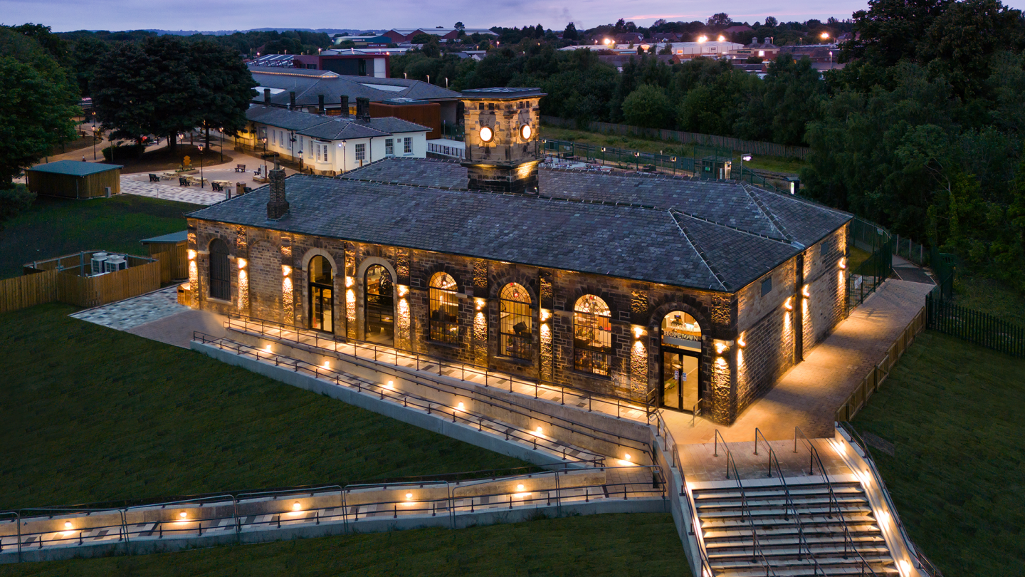 An arial shot of Hopetown Darlington at dusk