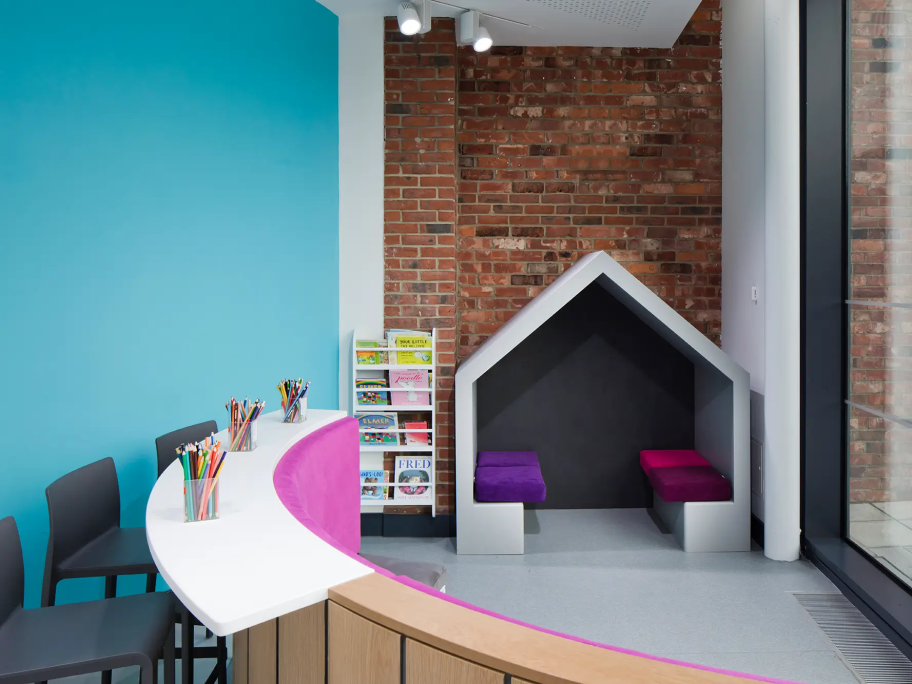 A colouring and chill-out zone in the Hullaballoo children's theatre