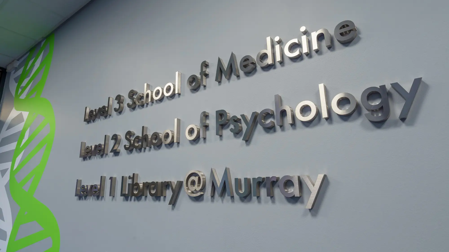 Signs displaying the different levels of the Murray Health centre