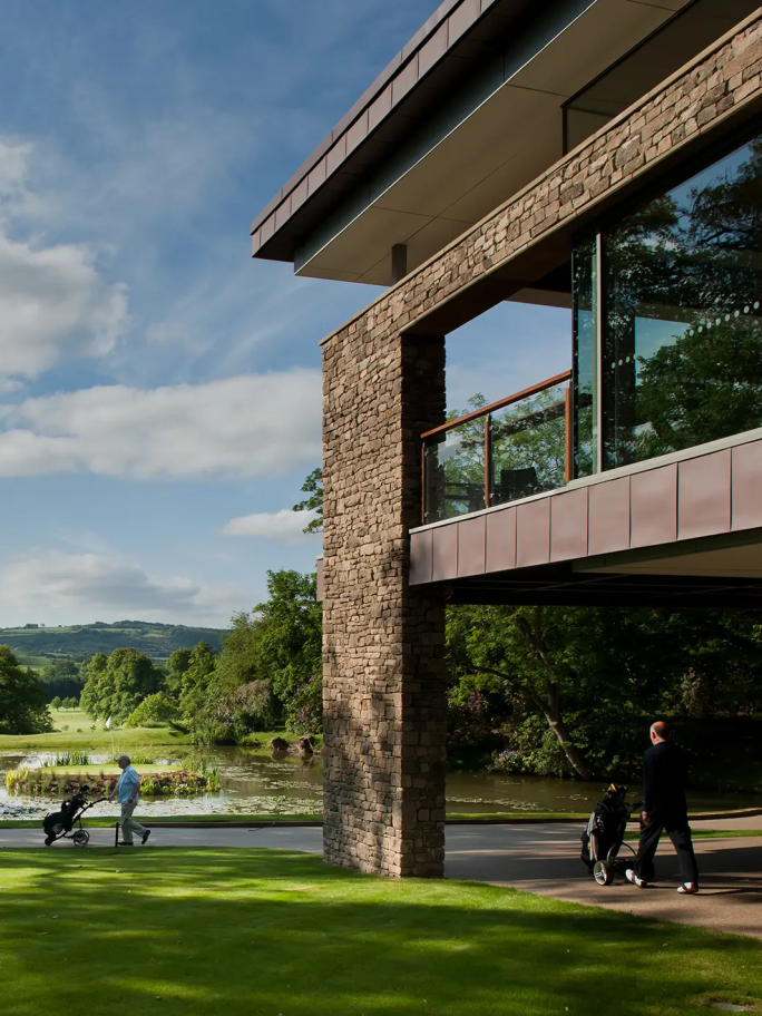 A portrait image of the side of the building, with thoughtfully selected materials to harmonise with the surroundings