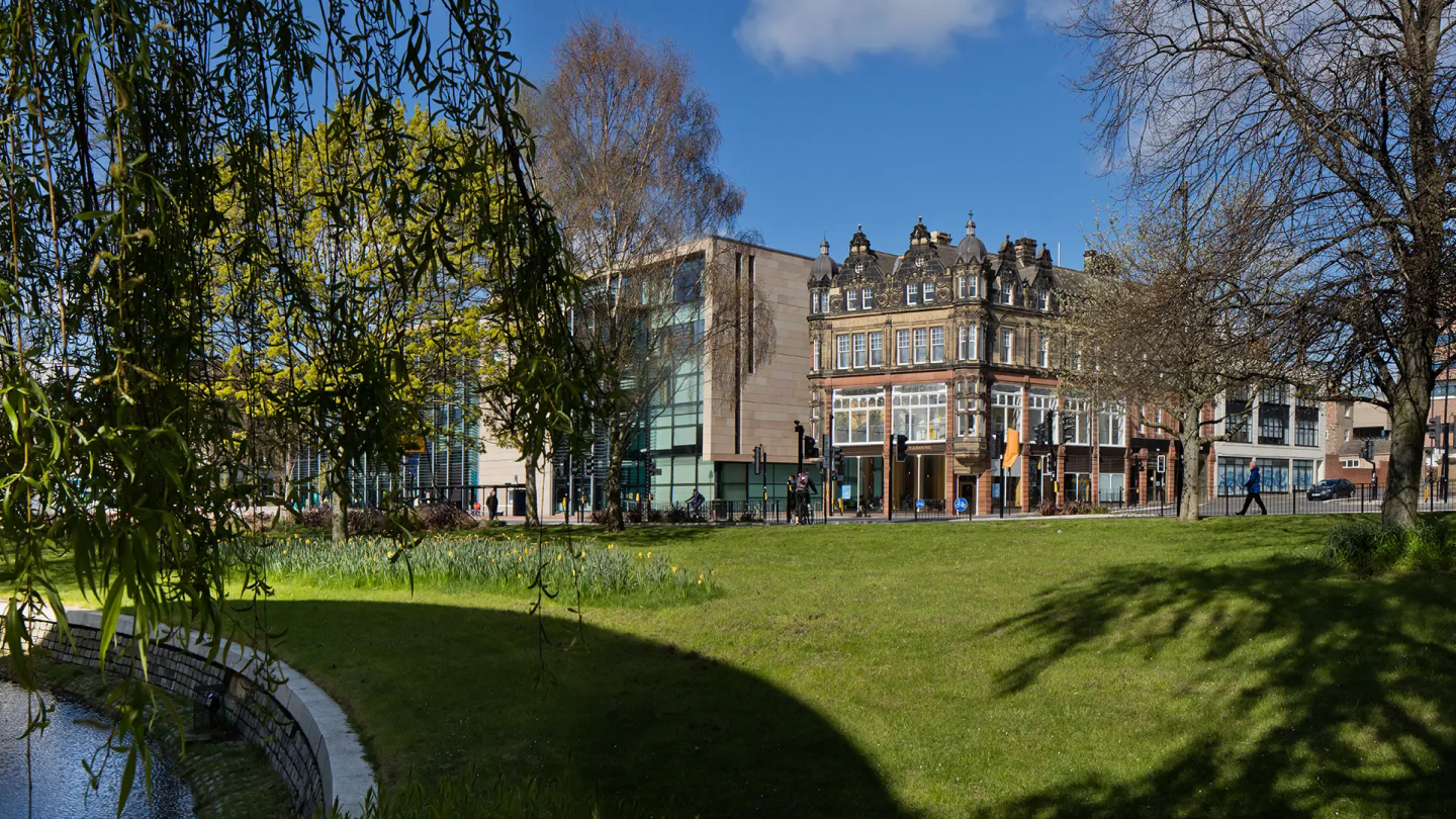 A view of the Farrell Centre from across the park