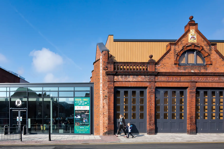 Outside the Hullabaloo Theatre, where an old fire station was repurposed