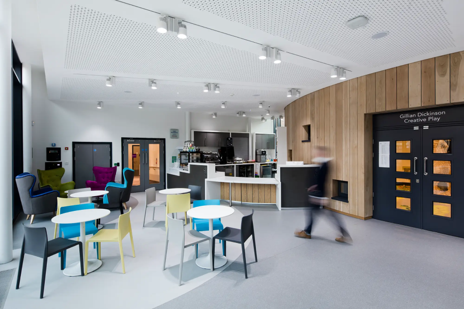 Inside the general social area by the reception and Gillian Dickinson Creative Play area