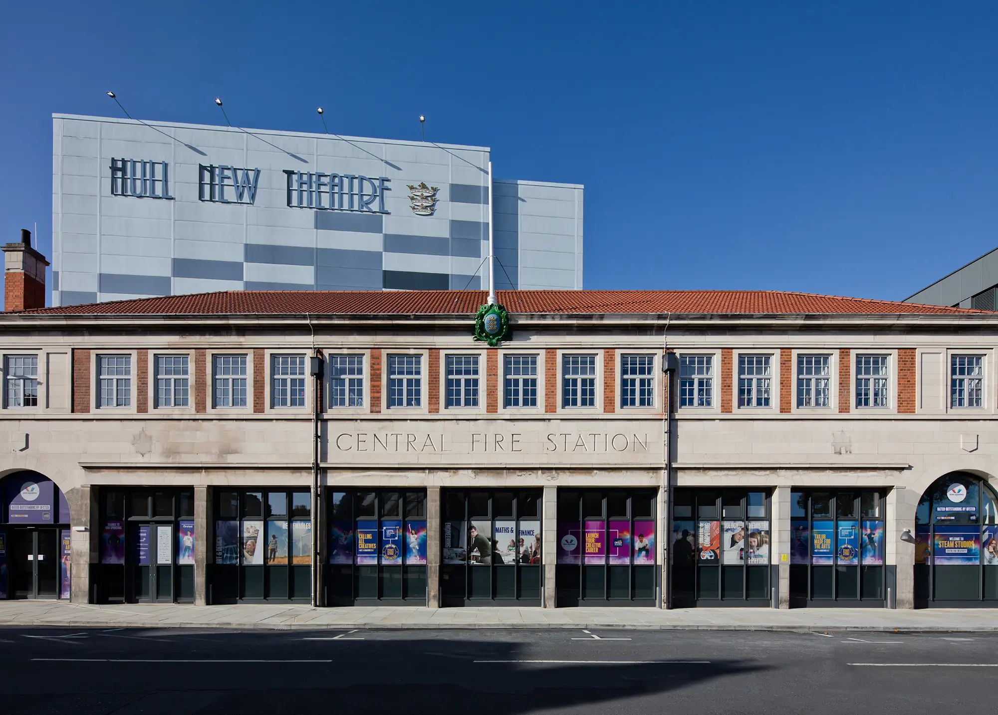 The outside street view of STEAM Studios, in the Hull Central Fire Station building