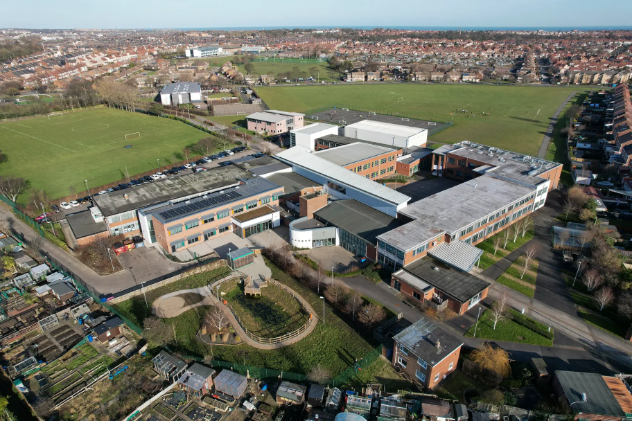 An aerial view of St Wilfrid’s RC College from above