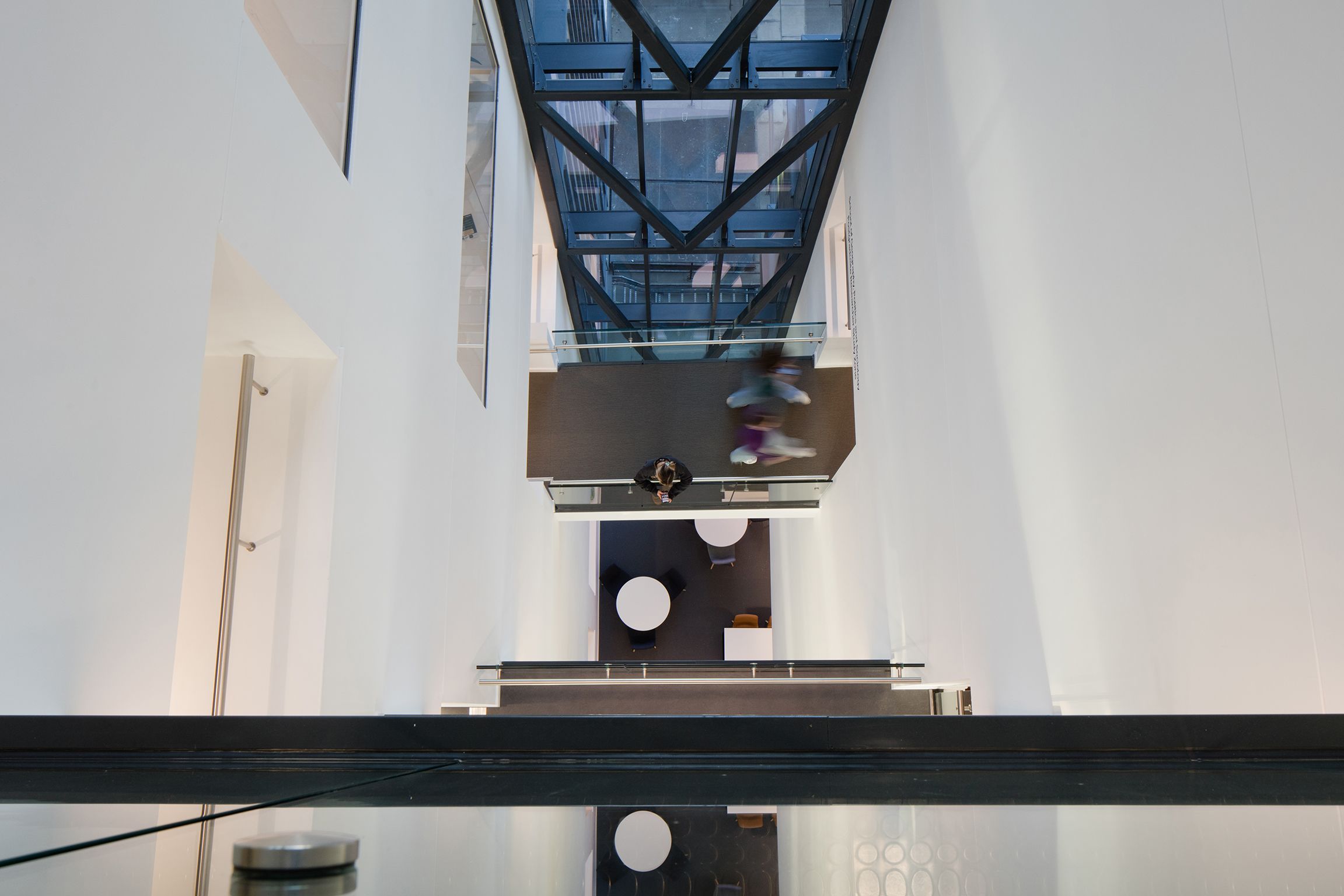 View overlooking below floors and walkways inside Newcastle Univerity's Claremont Complex