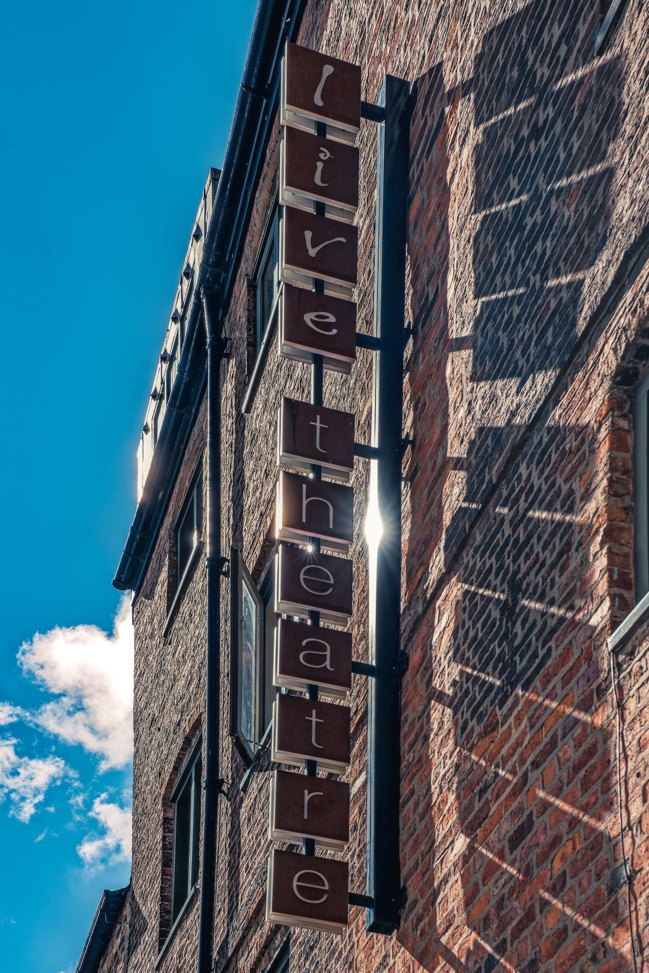 Close up detail of the sign outside of Live Theatre in Newcastle upon Tyne