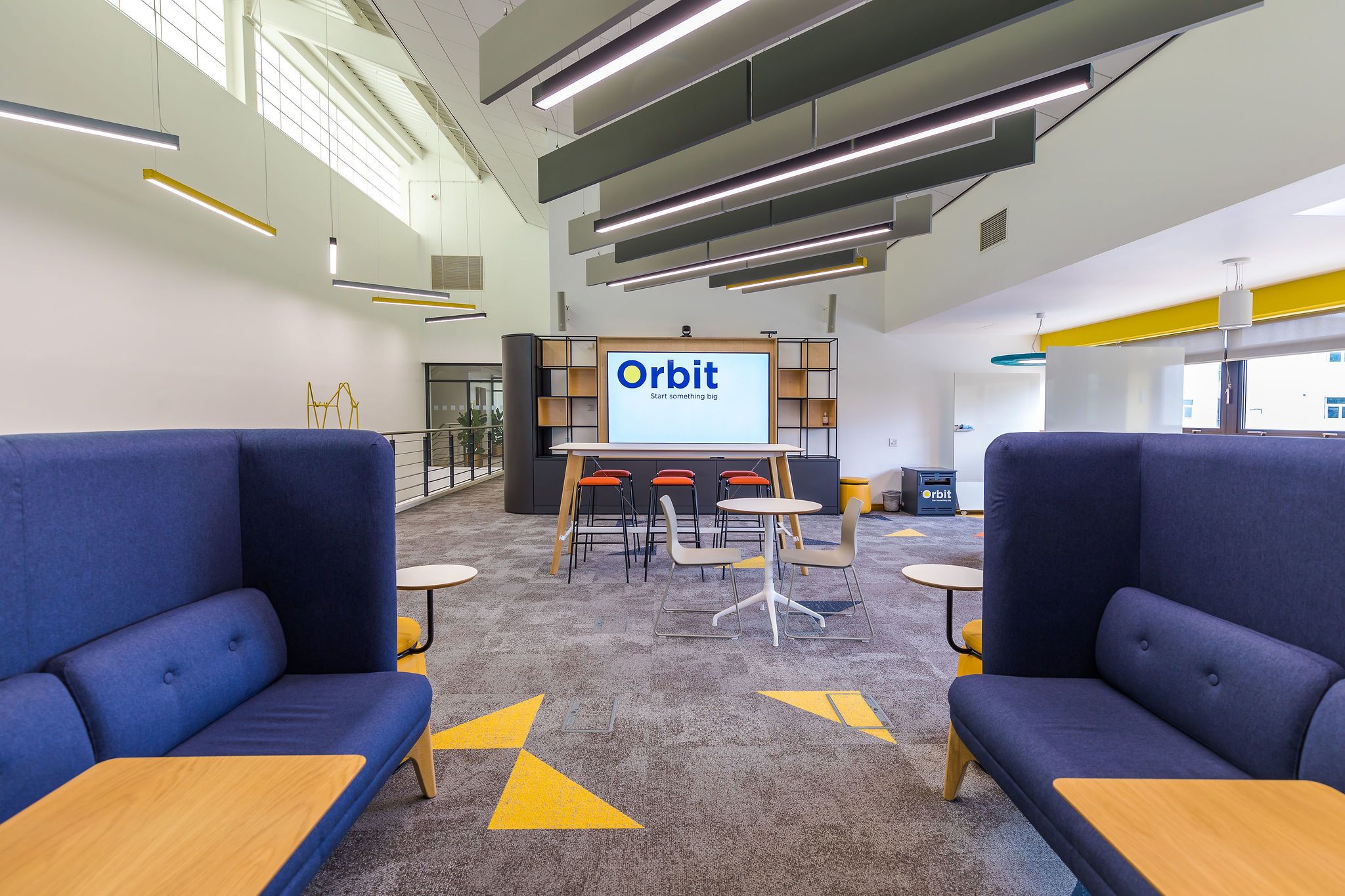 Alternate view of hybrid co-working, meeting and social space inside Orbit Building, NETPark