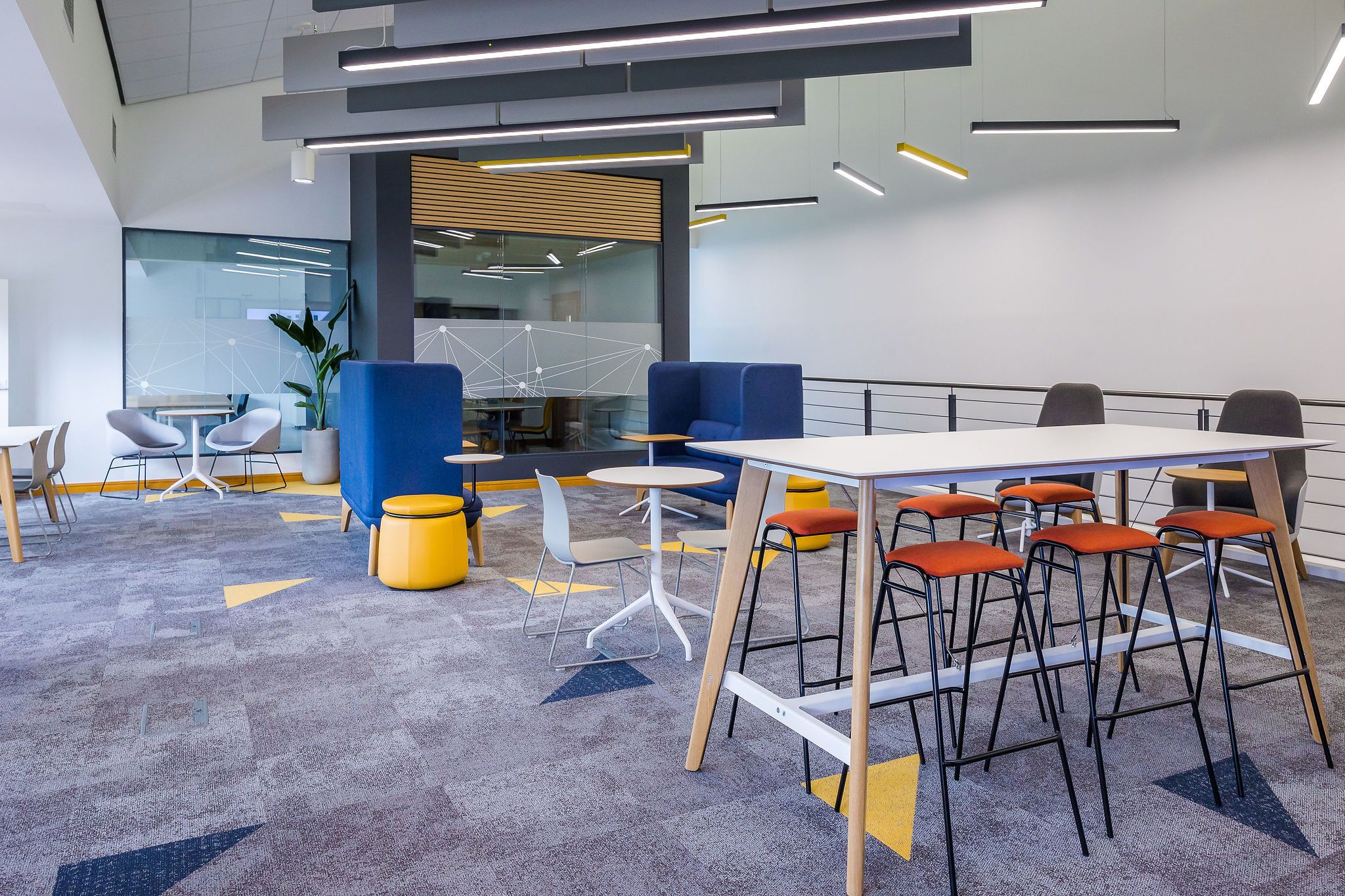 Hybrid co-working, meeting and social space inside Orbit Building, NETPark, Durham University
