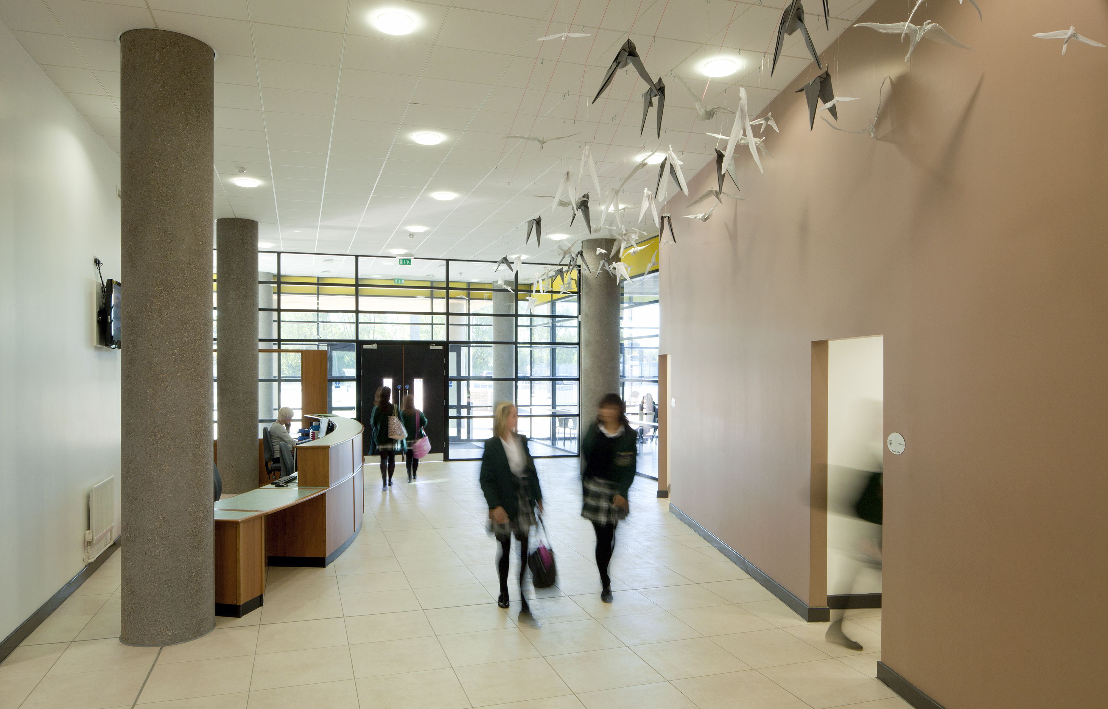 Students walking through reception at St Robert of Newminster School